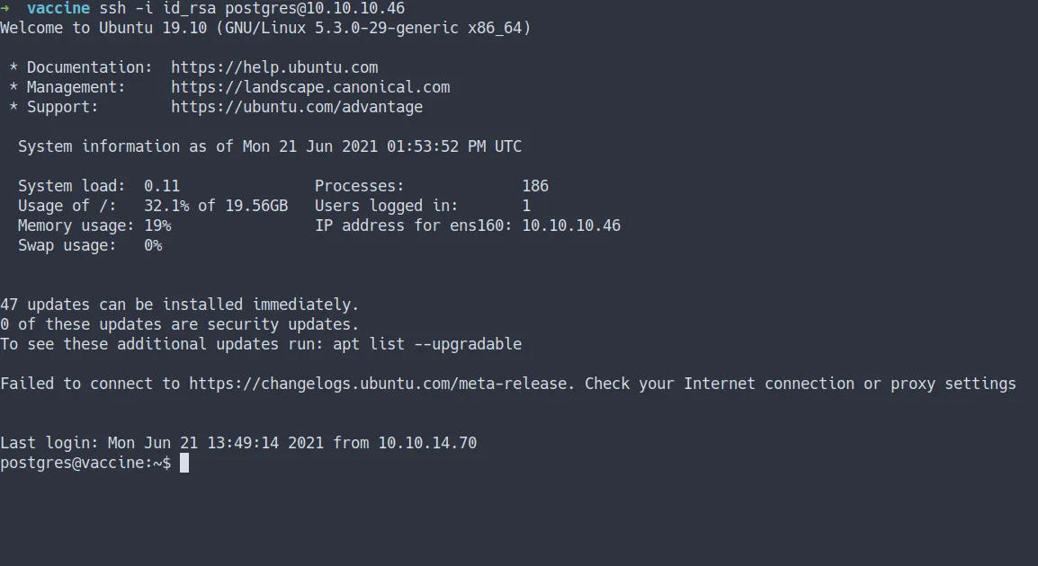 ssh as postgres