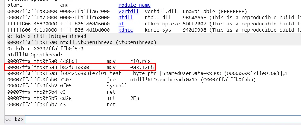 NtOpenThread SSN