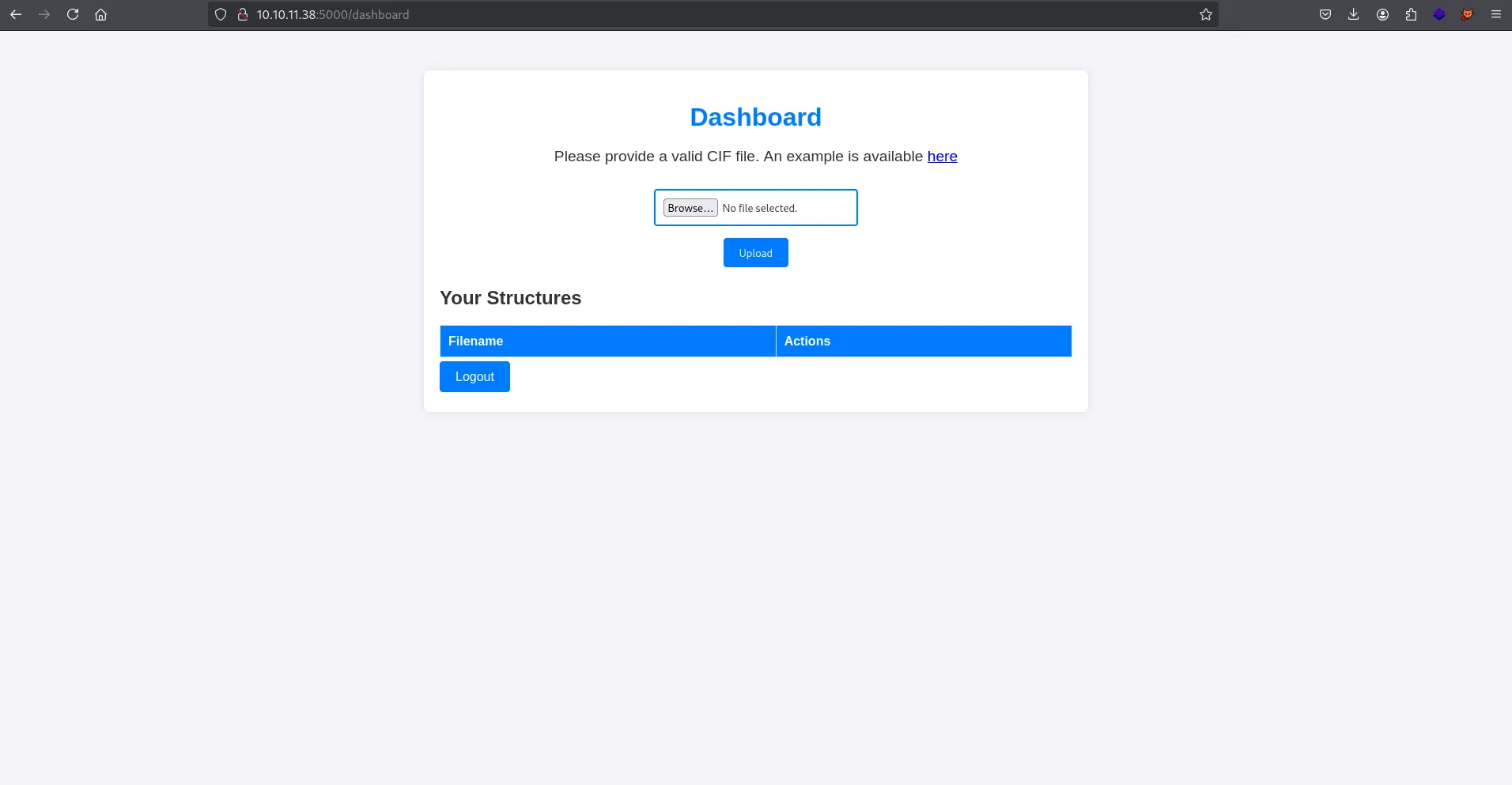 dashboard page