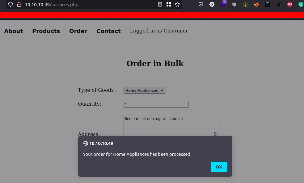 order alerted