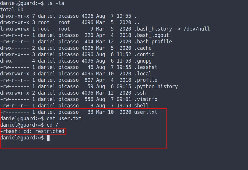 daniel user in rbash