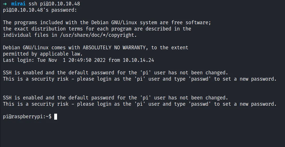 ssh in as pi