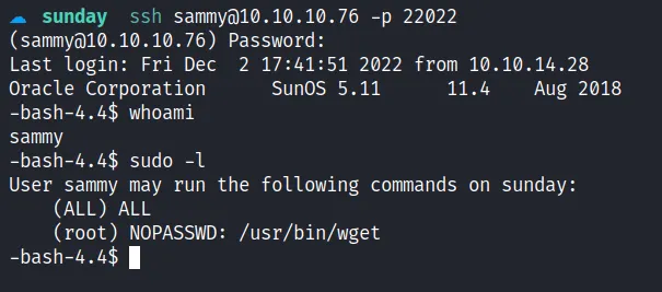 ssh as sammy