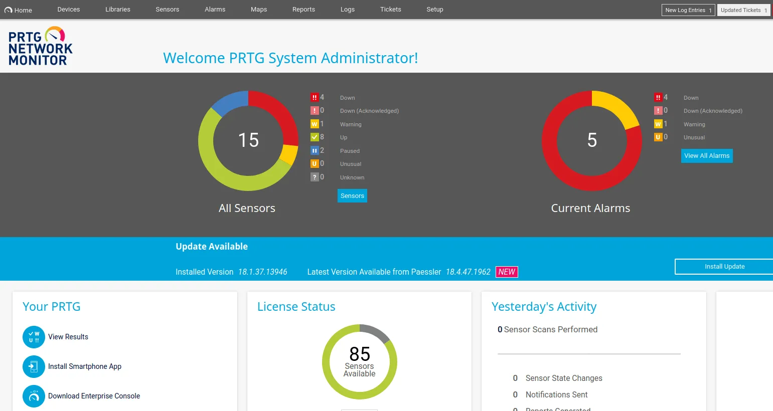 PRTG admin webpage