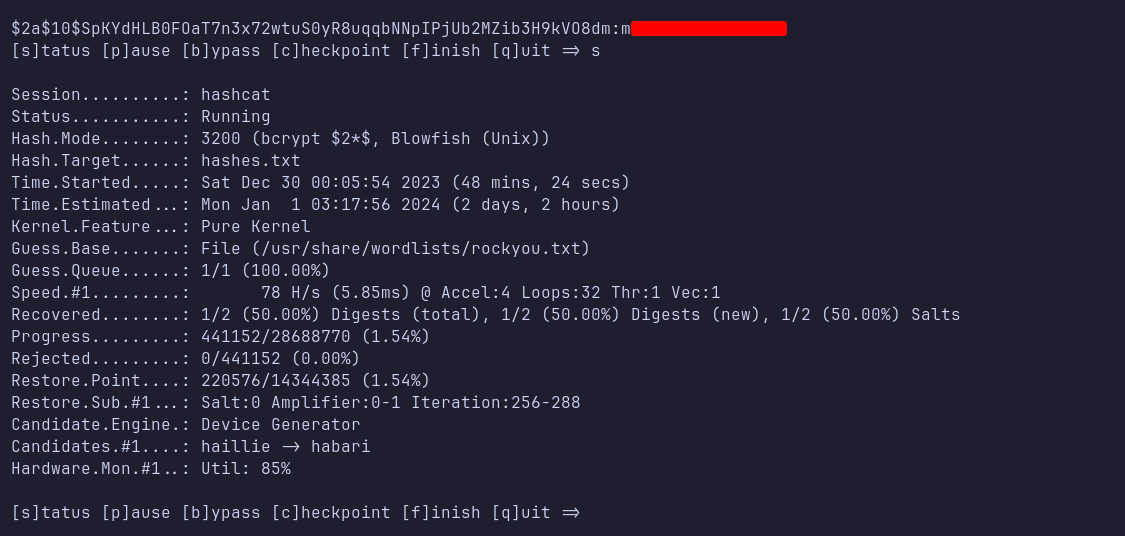 cracking hash using hashcat