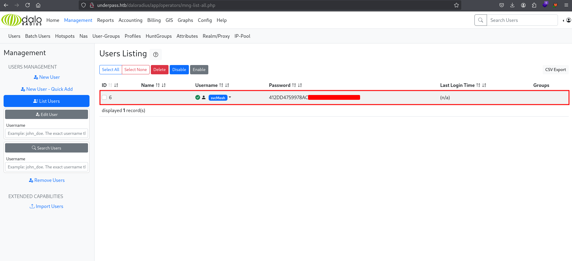 users listing